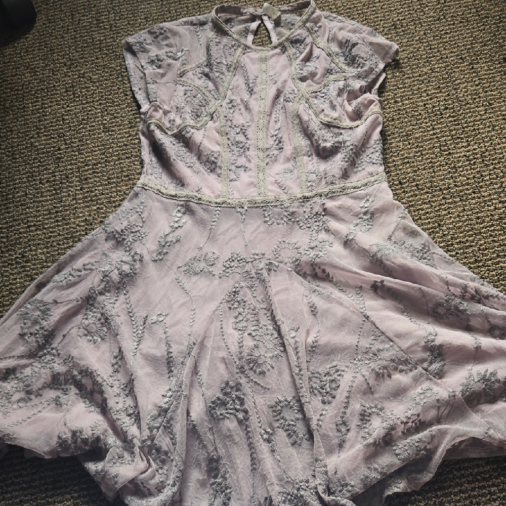 Free People Lavender and Gray Embroidered Fairy Cottagecore Lace Dress💫